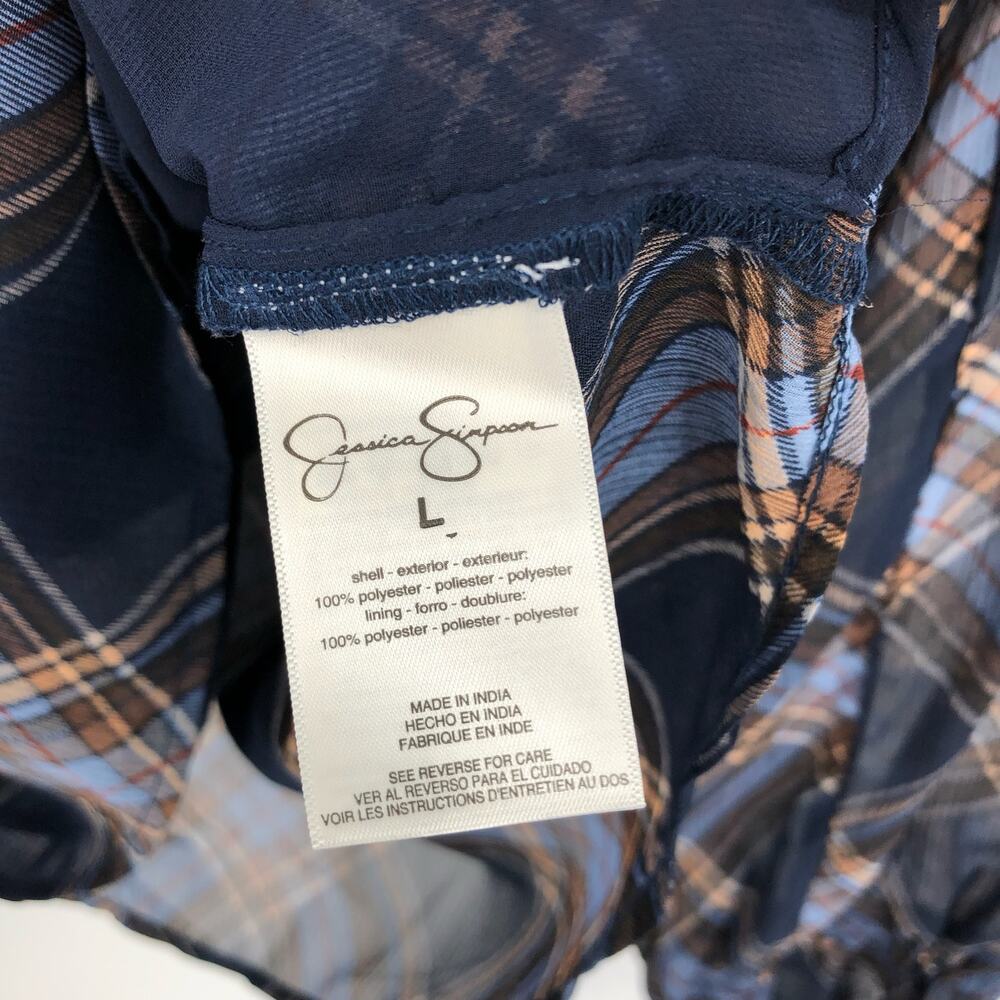 Jessica Simpson Womens Aurora Blouse Large Blue Plaid Long Sleeve V Neck NWT - Picture 10 of 11